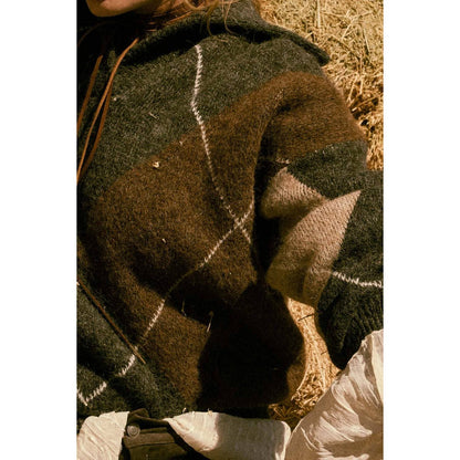 Argyle Plaid Knit Split-Neck Collared Sweater