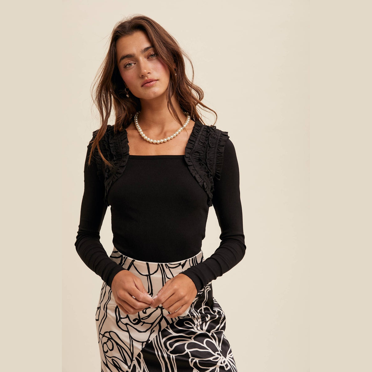 Square Neck Ruffle Accent Top - The Feral Market