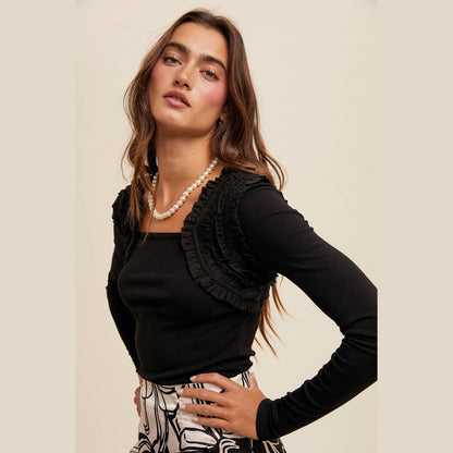 Square Neck Ruffle Accent Top - The Feral Market