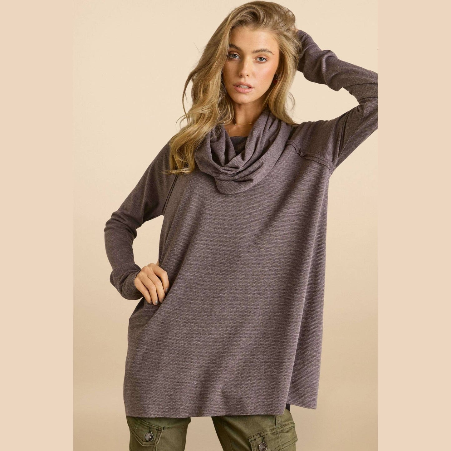 Raglan Sleeve Cowl Neck Top