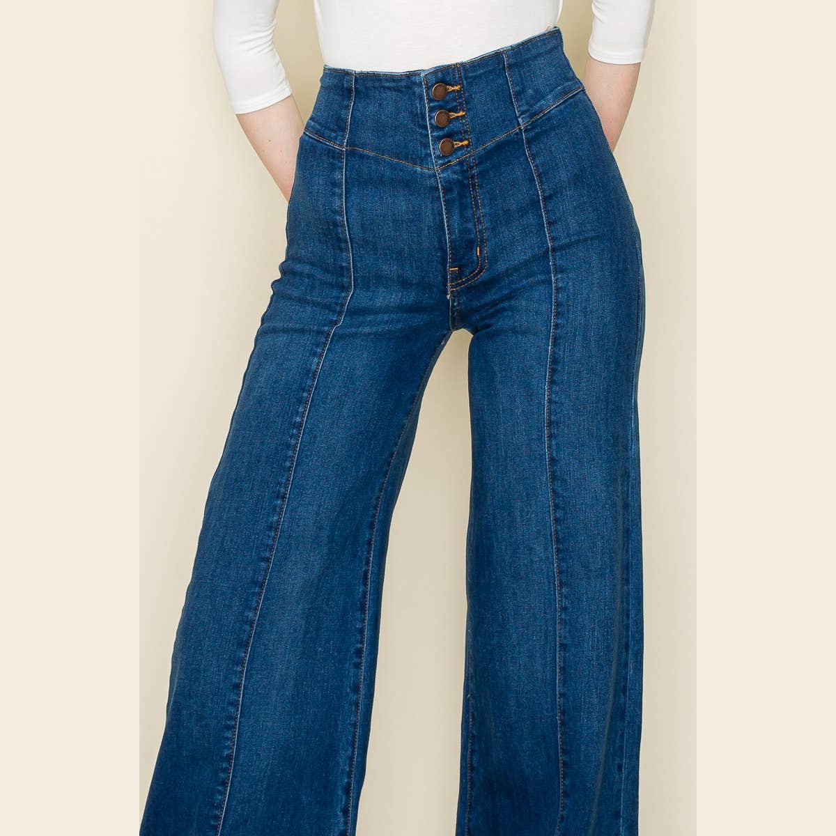Lobelia Front Seam Wide Leg Denim Jeans in Dark Wash