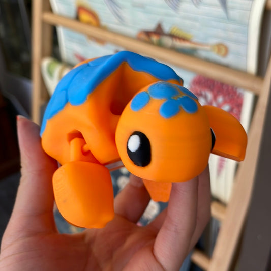 3D Printed Cute Turtle *Orange/Blue*