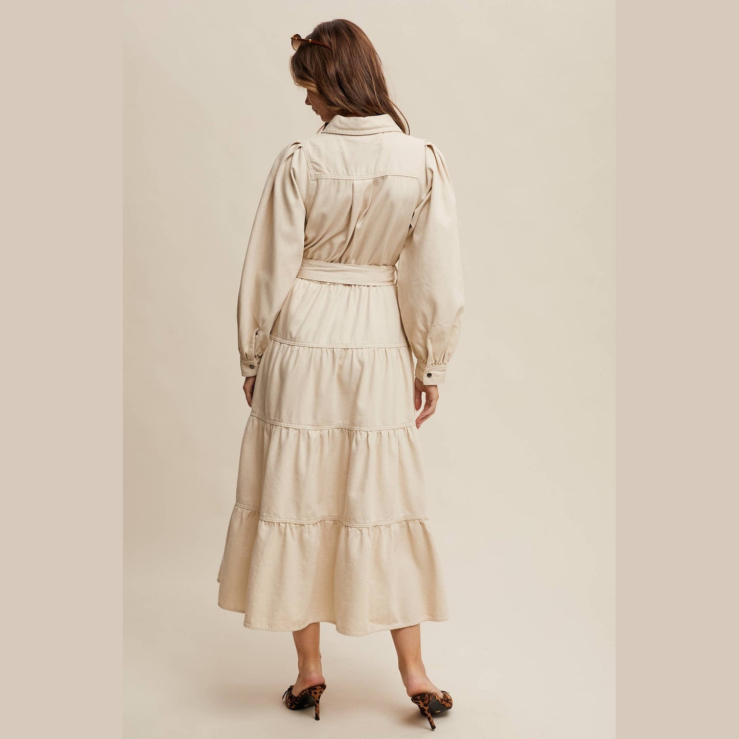 Utility Tiered Denim Midi Dress