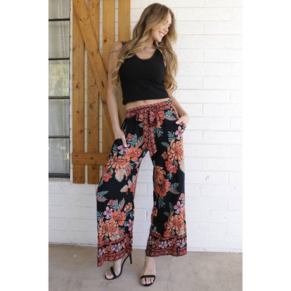 PRINTED WIDE LEG PANTS WITH TIE WAIST - The Feral Market