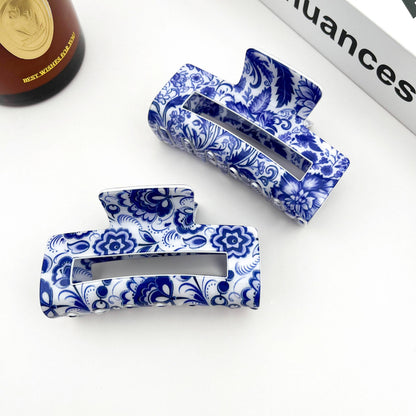 Blue and White Porcelain Pattern Hair Claw Clip - The Feral Market