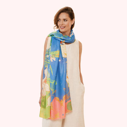 Printed Hummingbird Scarf - Denim