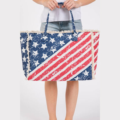 American Flag Pattern with Fringe Summer Tote Bag