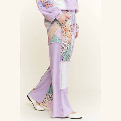 Mineral Washed Floral Wave Knit Jacquard Boho Pants