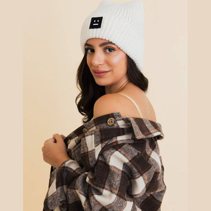 Chill Vibes Soft Ribbed Square Top Beanie