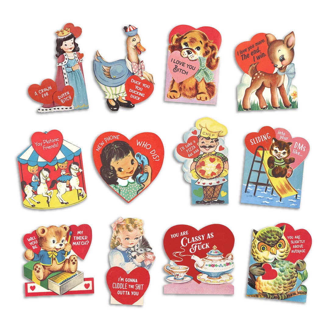 Set of 12 Funny Vintage Valentine's Day Cards - The Feral Market