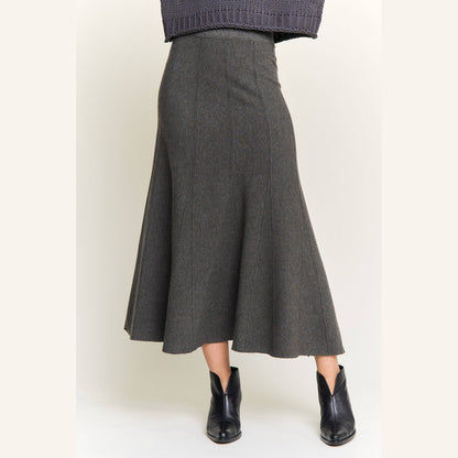 Ribbed Knit Pleated Midi Skirt