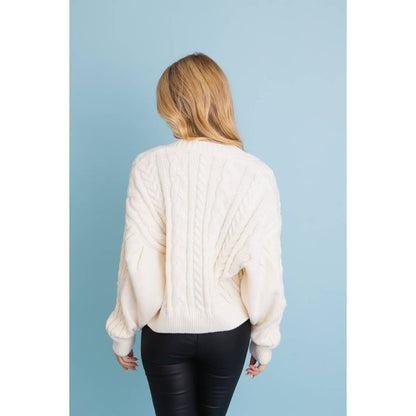 Chunky Cable Knit Button-Up Cropped Cardigan - The Feral Market