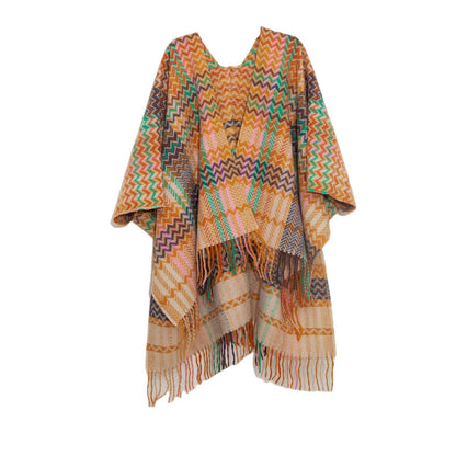 Plaid Ruana Multi-Colored Kimono shawl With Tassel Detail