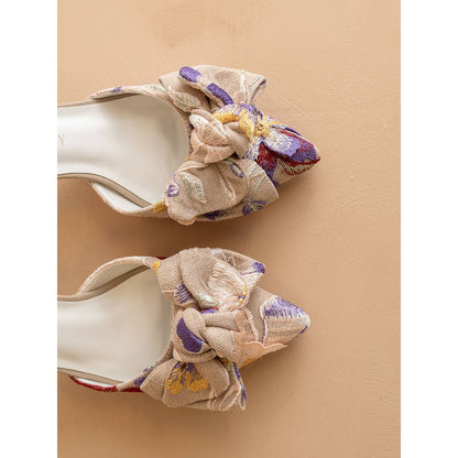 The Jane | Floral Pointed Toe Bow Accent Kitten Heel - The Feral Market