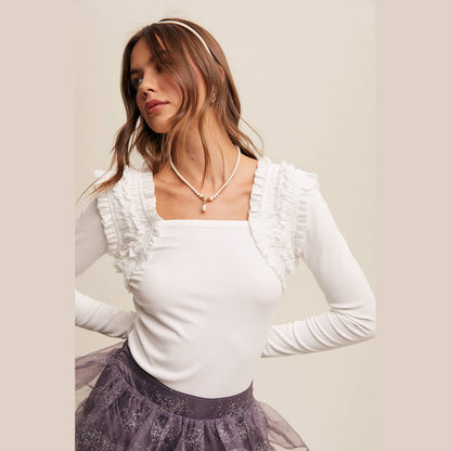 Square Neck Ruffle Accent Top - The Feral Market