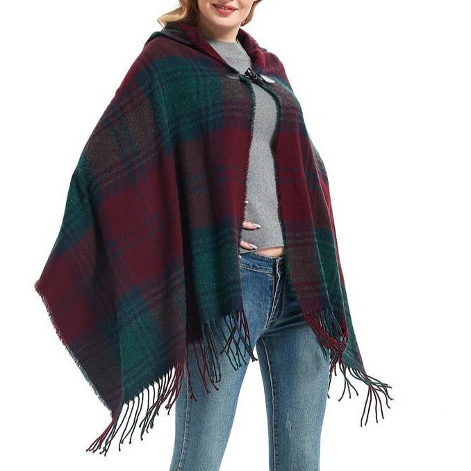 Plaid Hooded Poncho