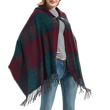 Plaid Hooded Poncho
