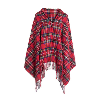 Plaid Hooded Poncho