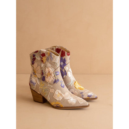 The Wanda | Taupe Floral Applique Western Boot