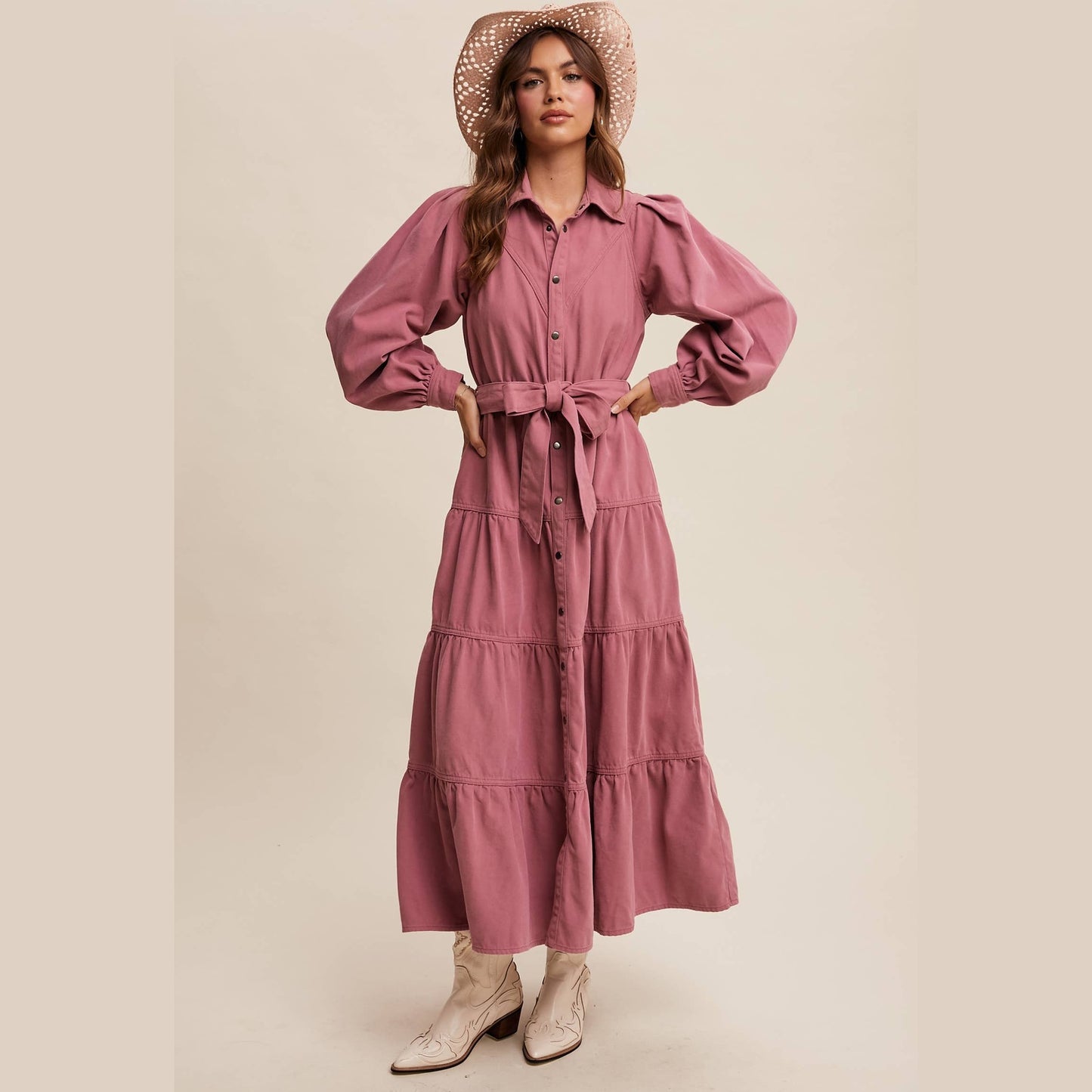 Utility Tiered Denim Midi Dress