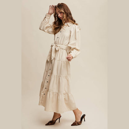 Utility Tiered Denim Midi Dress