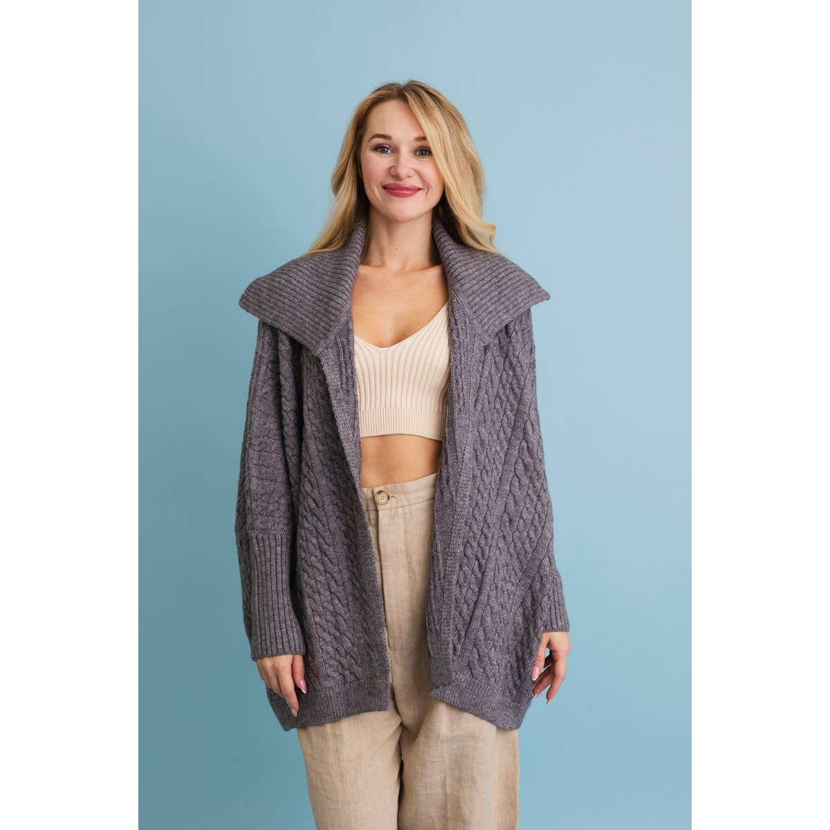 Chunky Cable Knit Oversized Poncho Cardigan