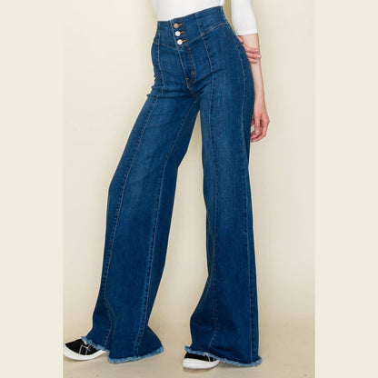 Lobelia Front Seam Wide Leg Denim Jeans in Dark Wash