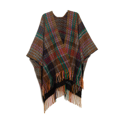 Plaid Ruana Multi-Colored Kimono shawl With Tassel Detail