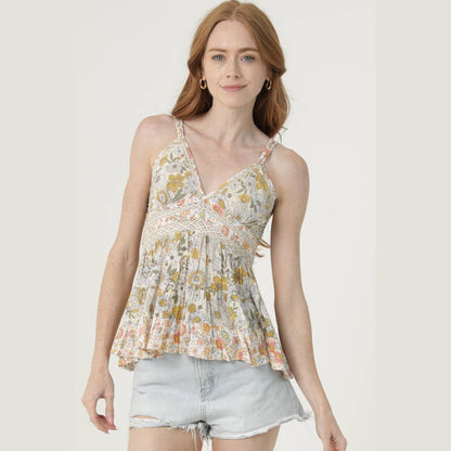 PRINTED LACE TRIM TANK TOP - The Feral Market
