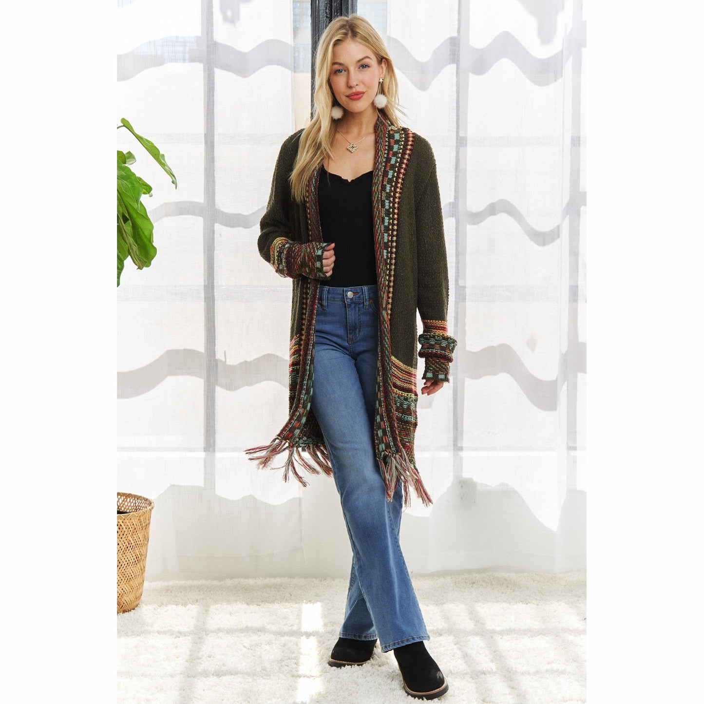 Fringe Hem Multicolor Cardigan