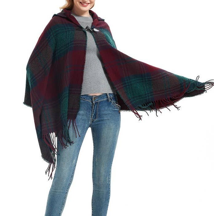 Plaid Hooded Poncho