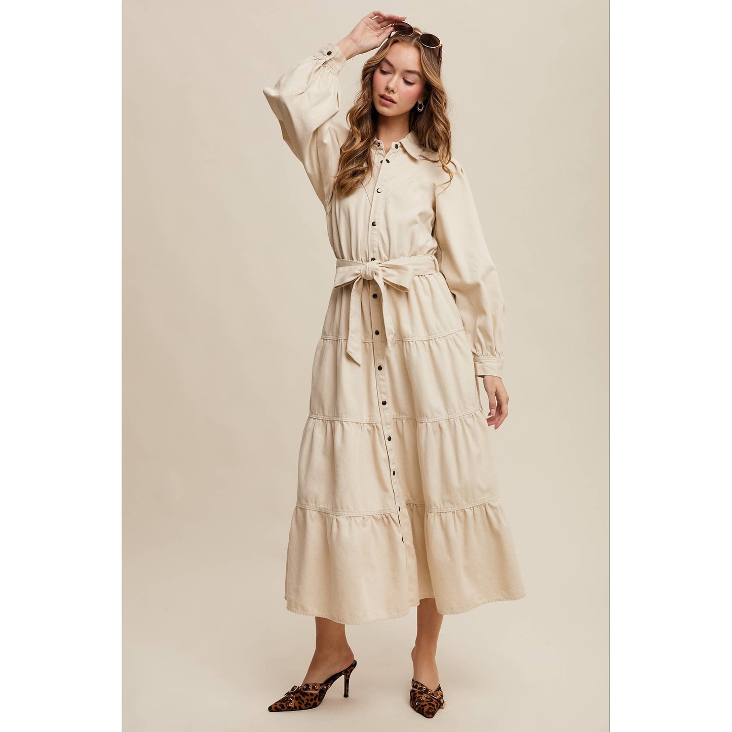 Utility Tiered Denim Midi Dress