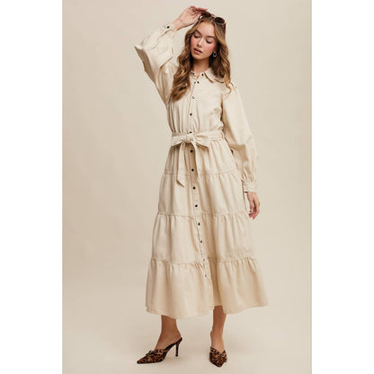 Utility Tiered Denim Midi Dress