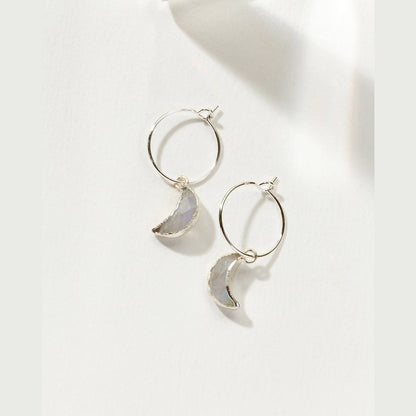 Sterling Silver Eclipse Hoop Earring- Moonstone