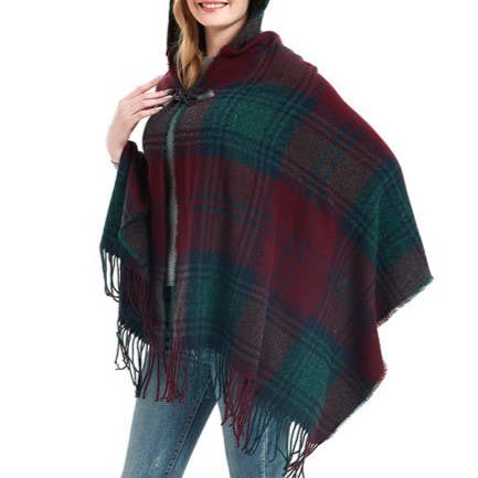 Plaid Hooded Poncho