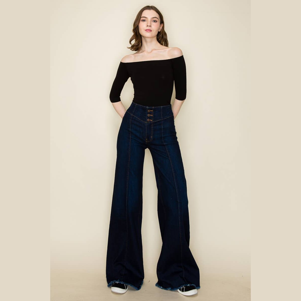 Lobelia Front Seam Wide Leg Denim Jeans in Dark Wash