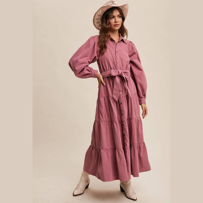 Utility Tiered Denim Midi Dress