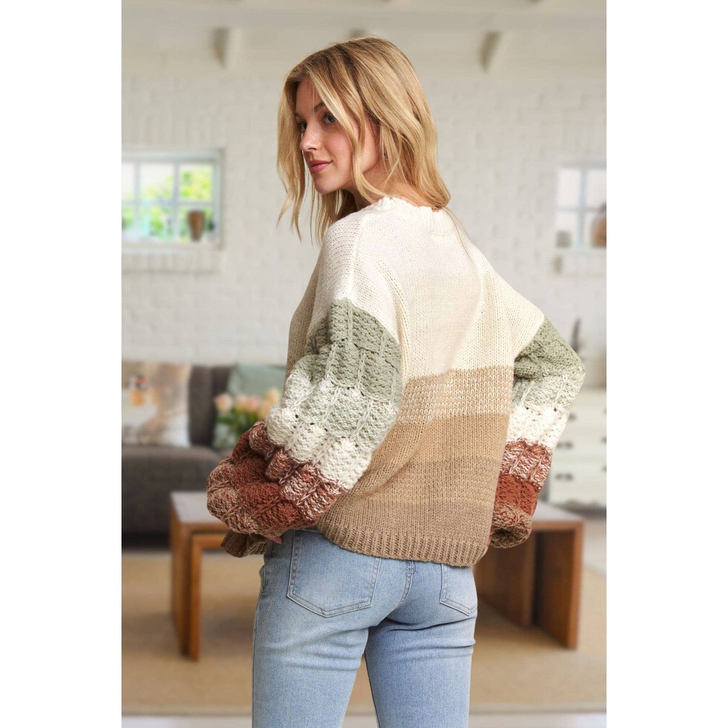 Rainbow Puff Sleeve Sweater