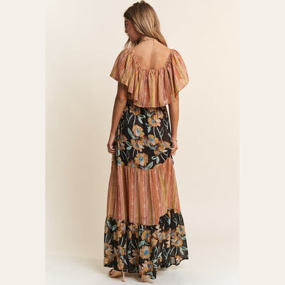 Harlow Open Shoulder Tiered Maxi Dress