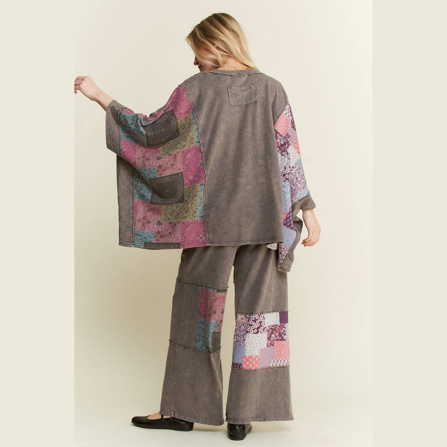 Mineral Washed Boho Patch Poncho Top