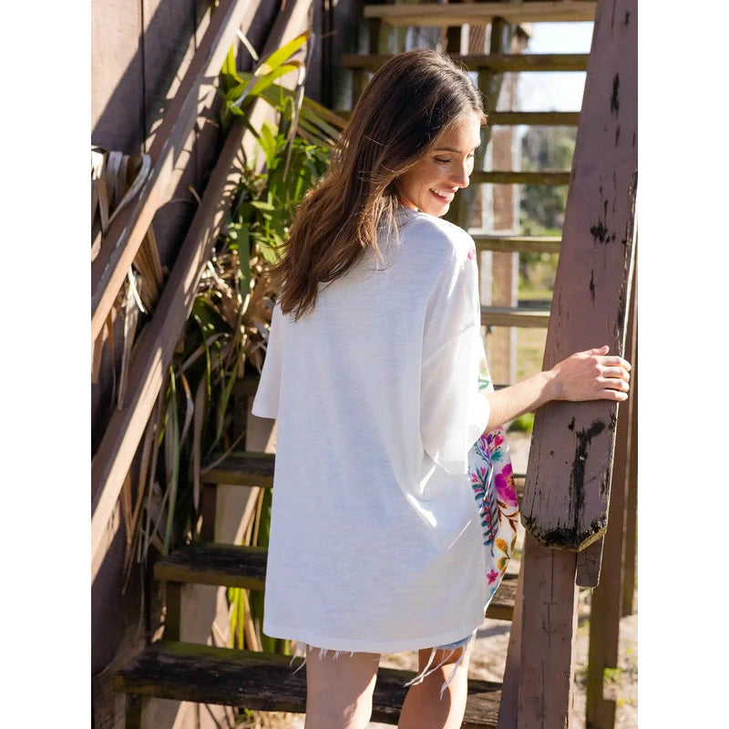 One Size Cotton Easy Tee - Rainbow Garden White