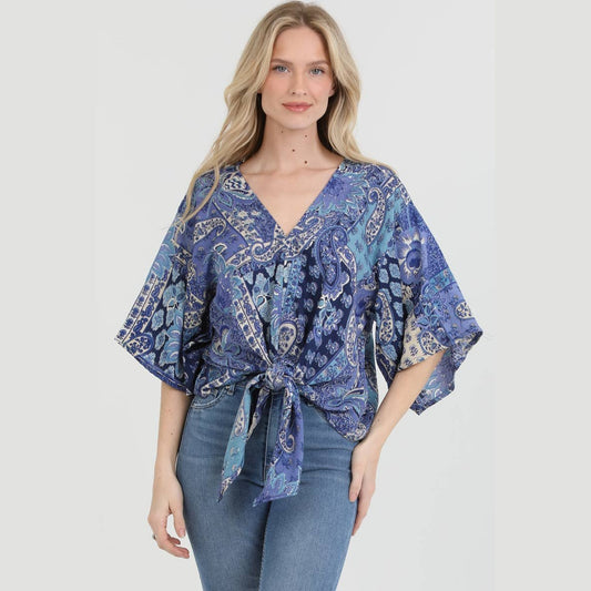Mixed Print Kimono Floral Flowy Top