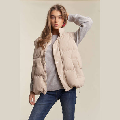 Button Down Courdoroy Puff Vest