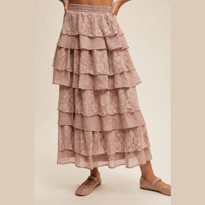 Lace Tiered Maxi Skirt