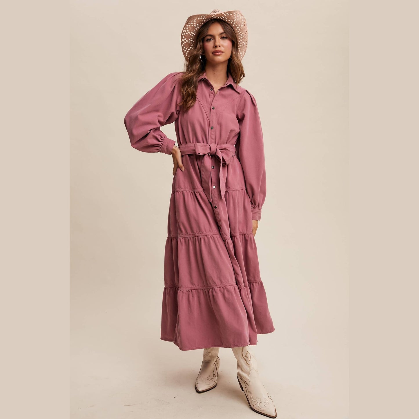 Utility Tiered Denim Midi Dress