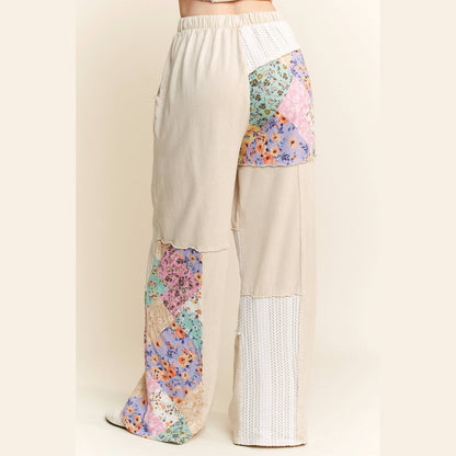 Mineral Washed Floral Wave Knit Jacquard Boho Pants