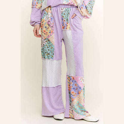 Mineral Washed Floral Wave Knit Jacquard Boho Pants