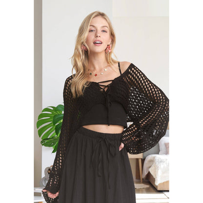 Front Lace Up Crochet Bolero