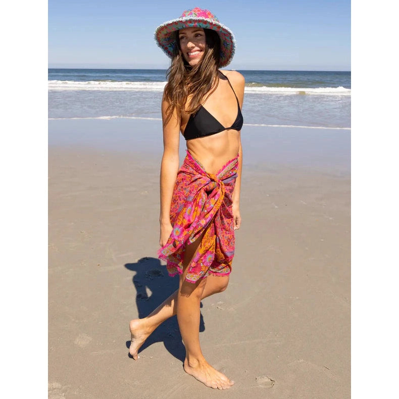Printed Cotton Sarong - Magenta Borders