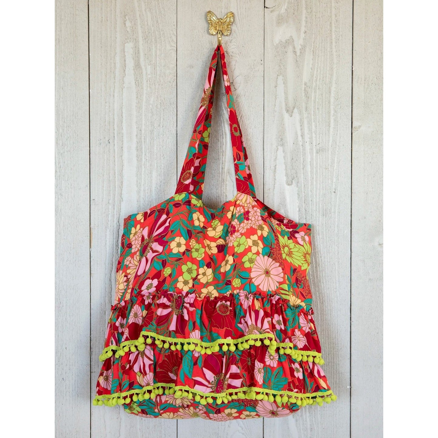 Ruffle Tote Bag - Coral Lime Floral